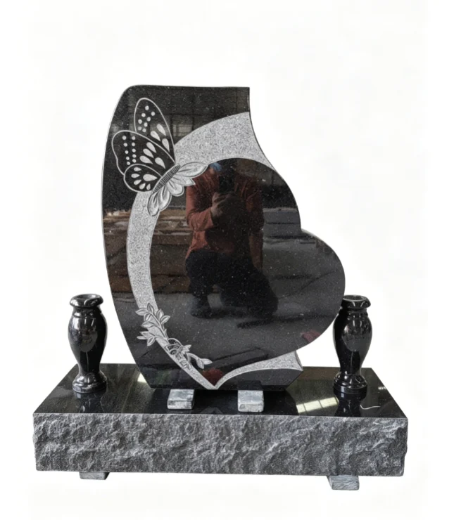 Heart Tombstone with Butterfly Engraving