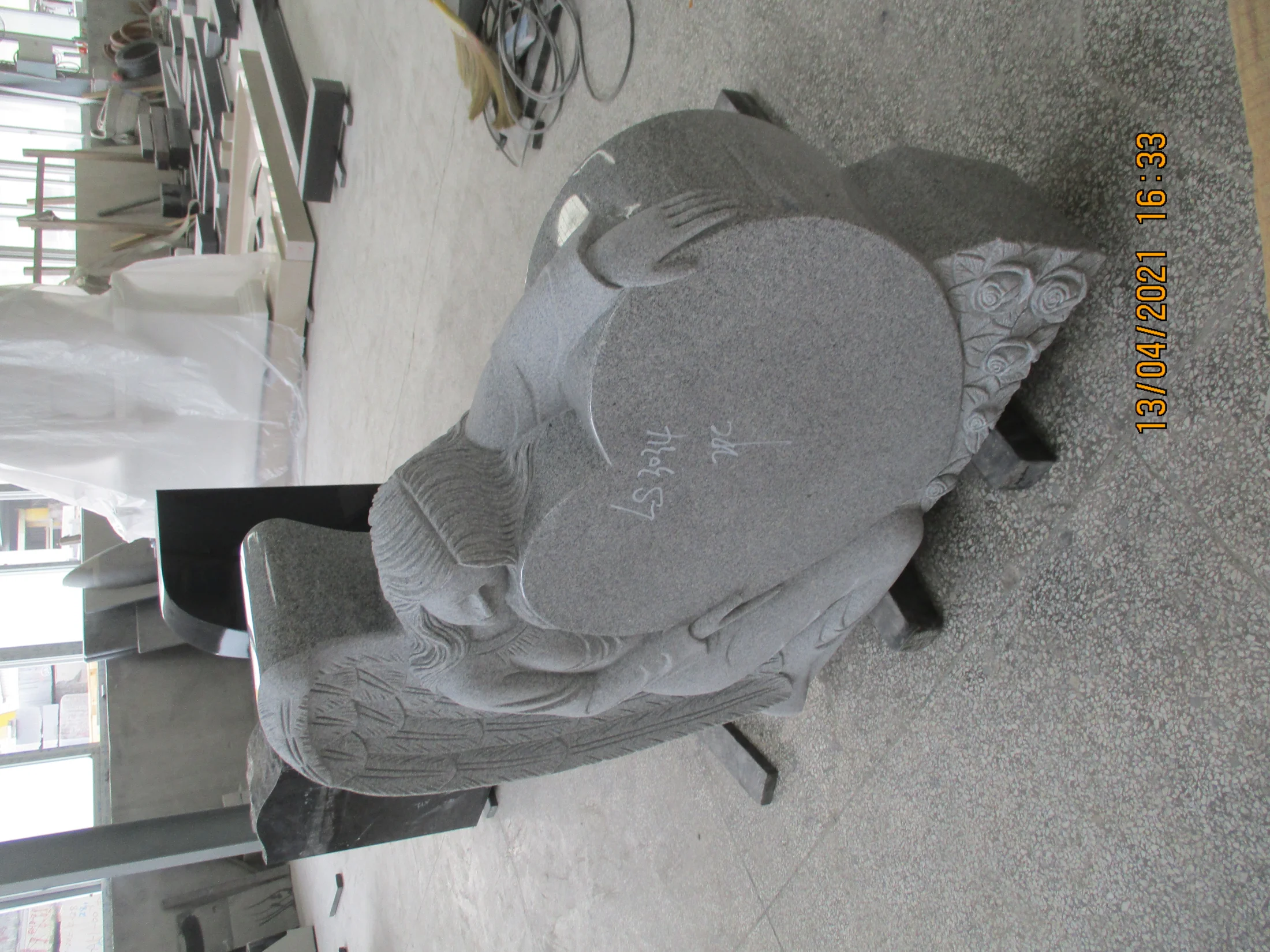 Angel Embracing Heart Granite Memorial