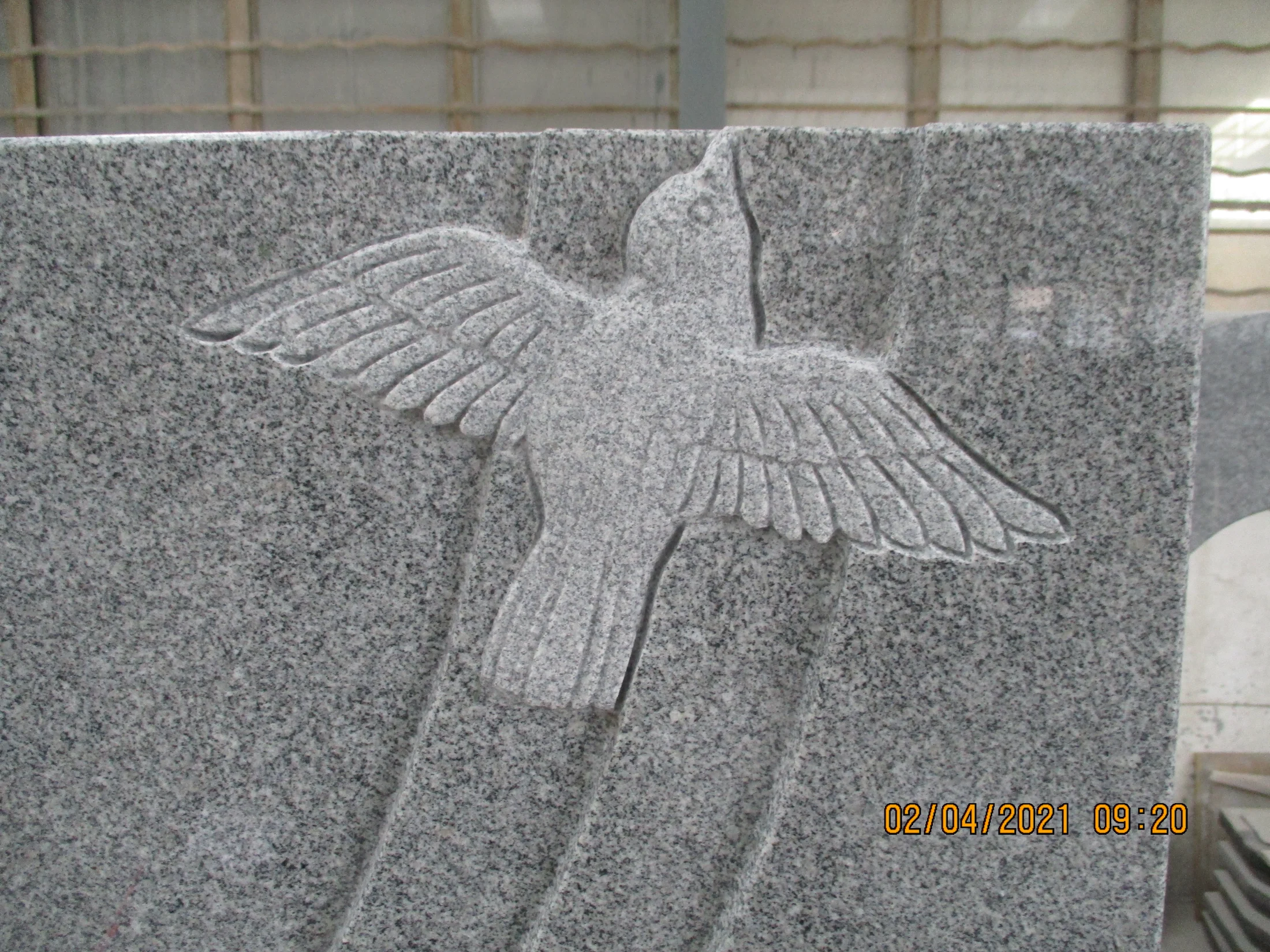 Grey Granite Upright Memorial with Dove Carving