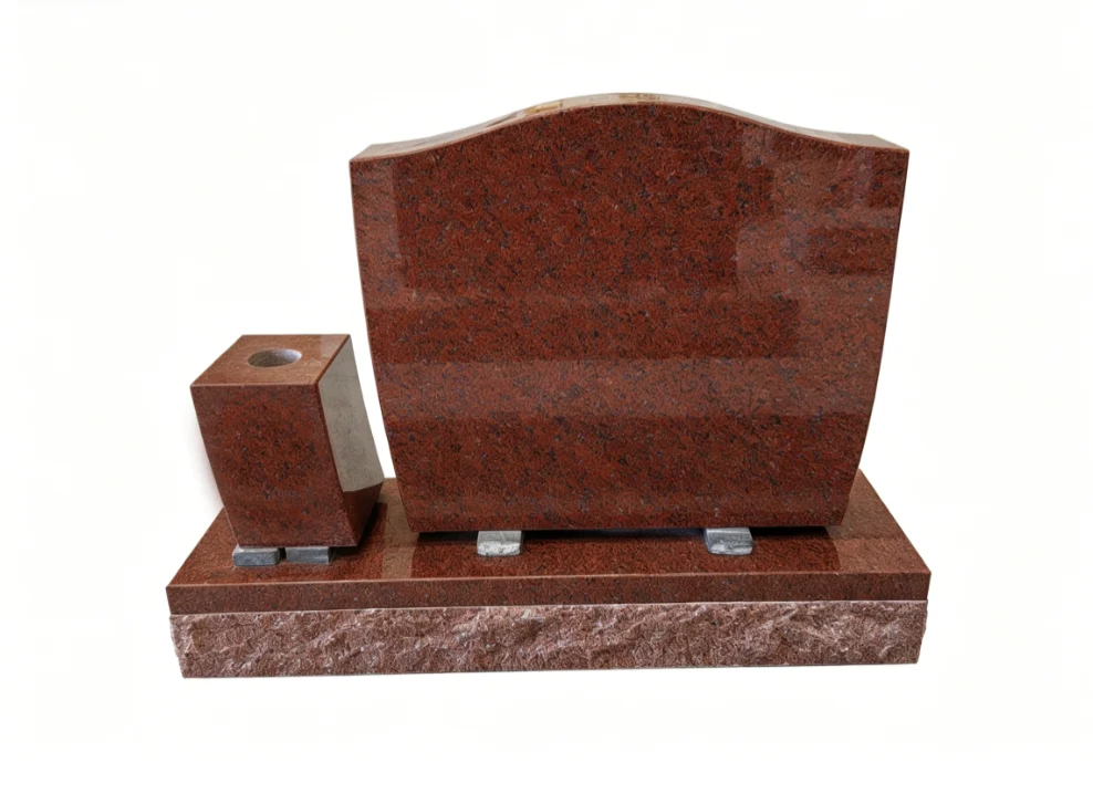 Red Granite Single Headstone with Vase