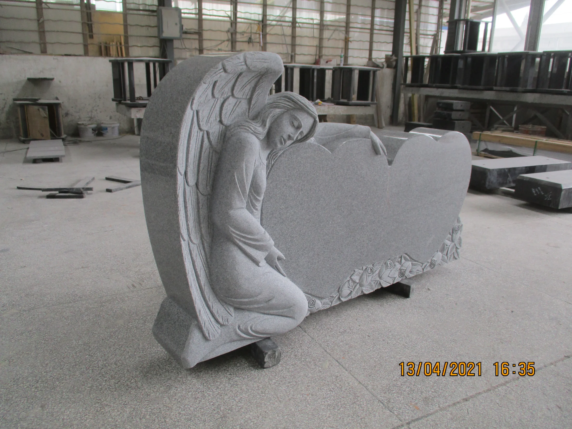 Weeping Angel Double Heart Granite Headstone