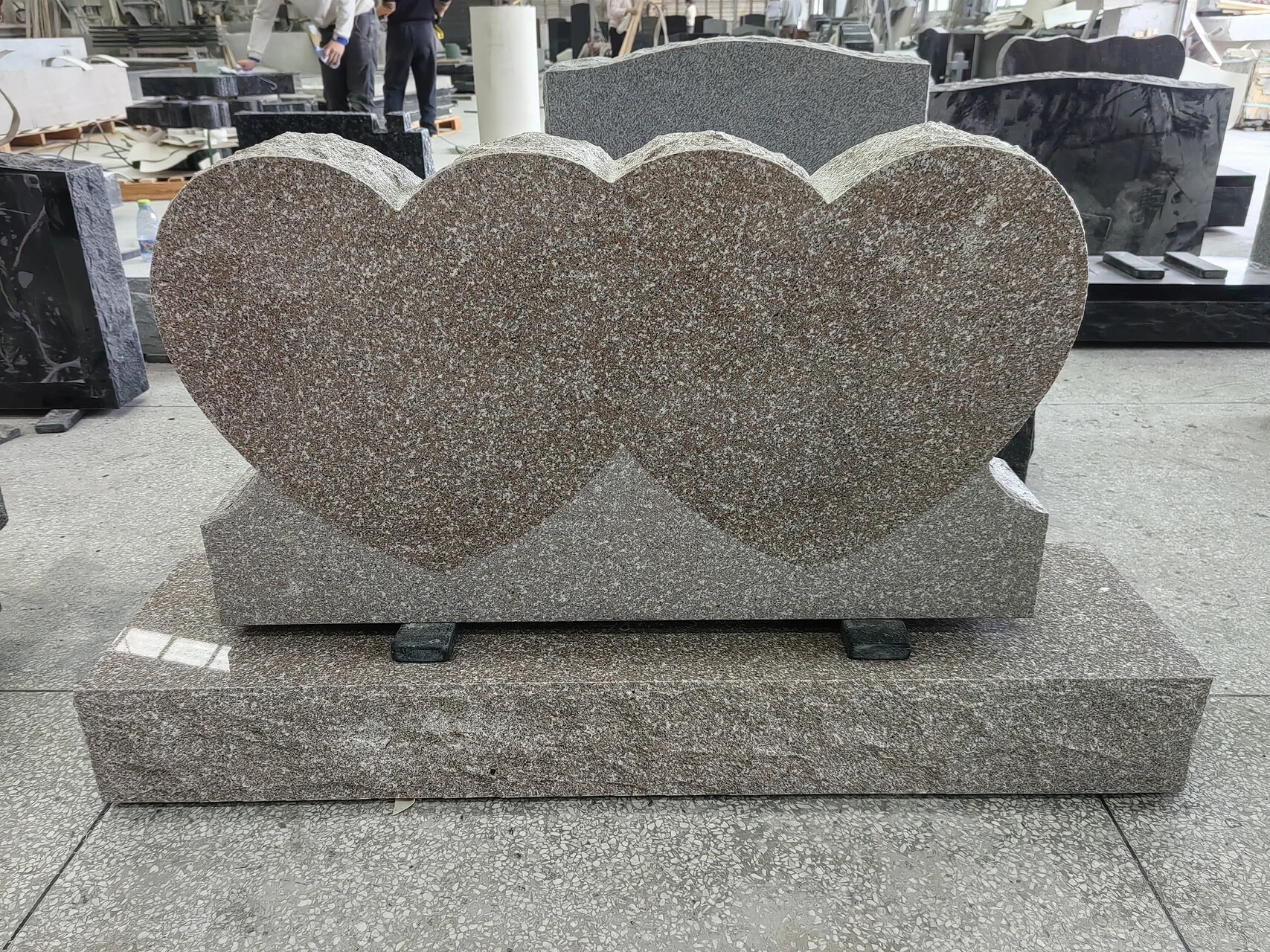 Double Connected Heart Companion Headstone