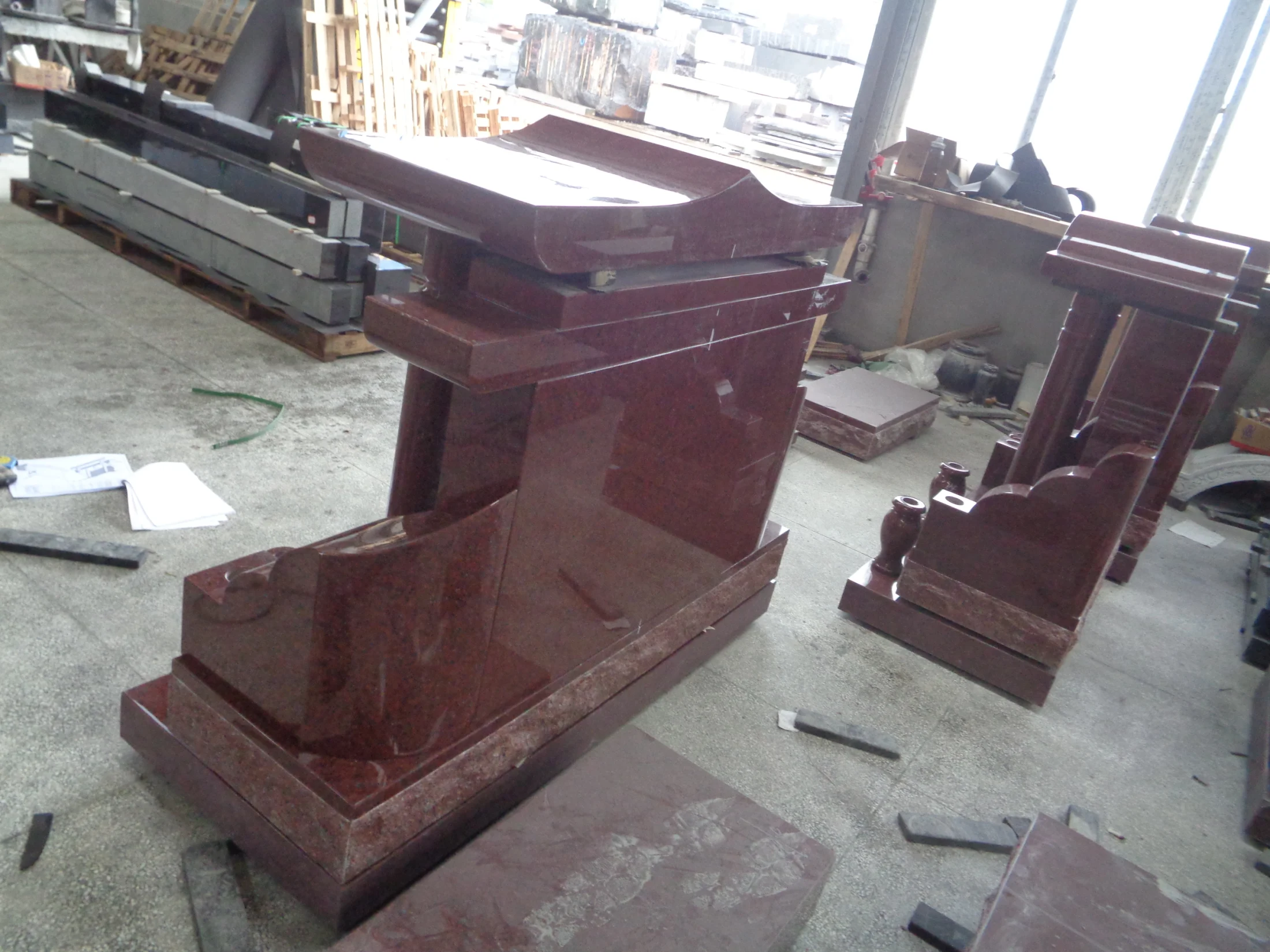 Pagoda-style red granite memorial