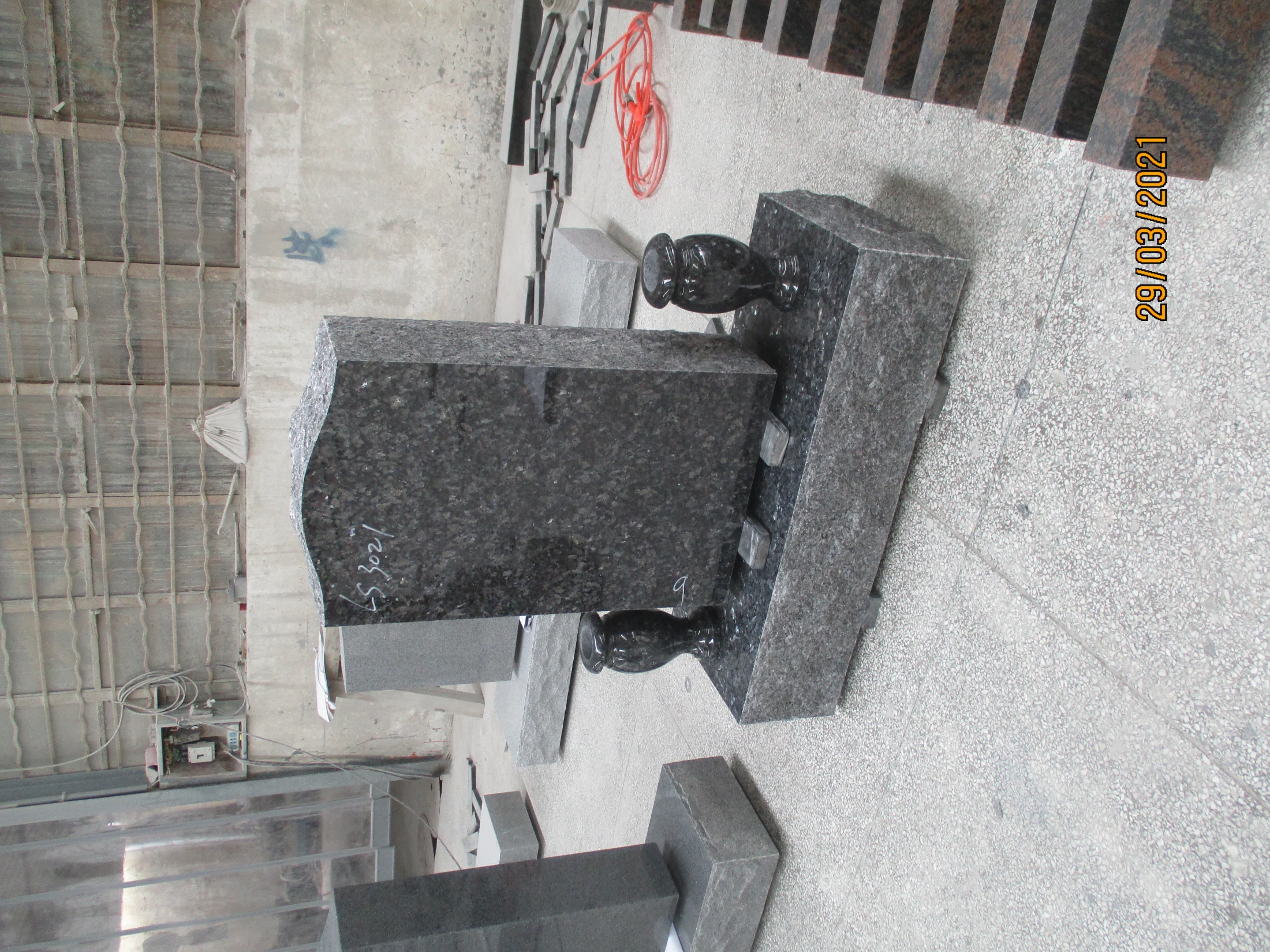 Red Granite Serpentine Top Headstone Set