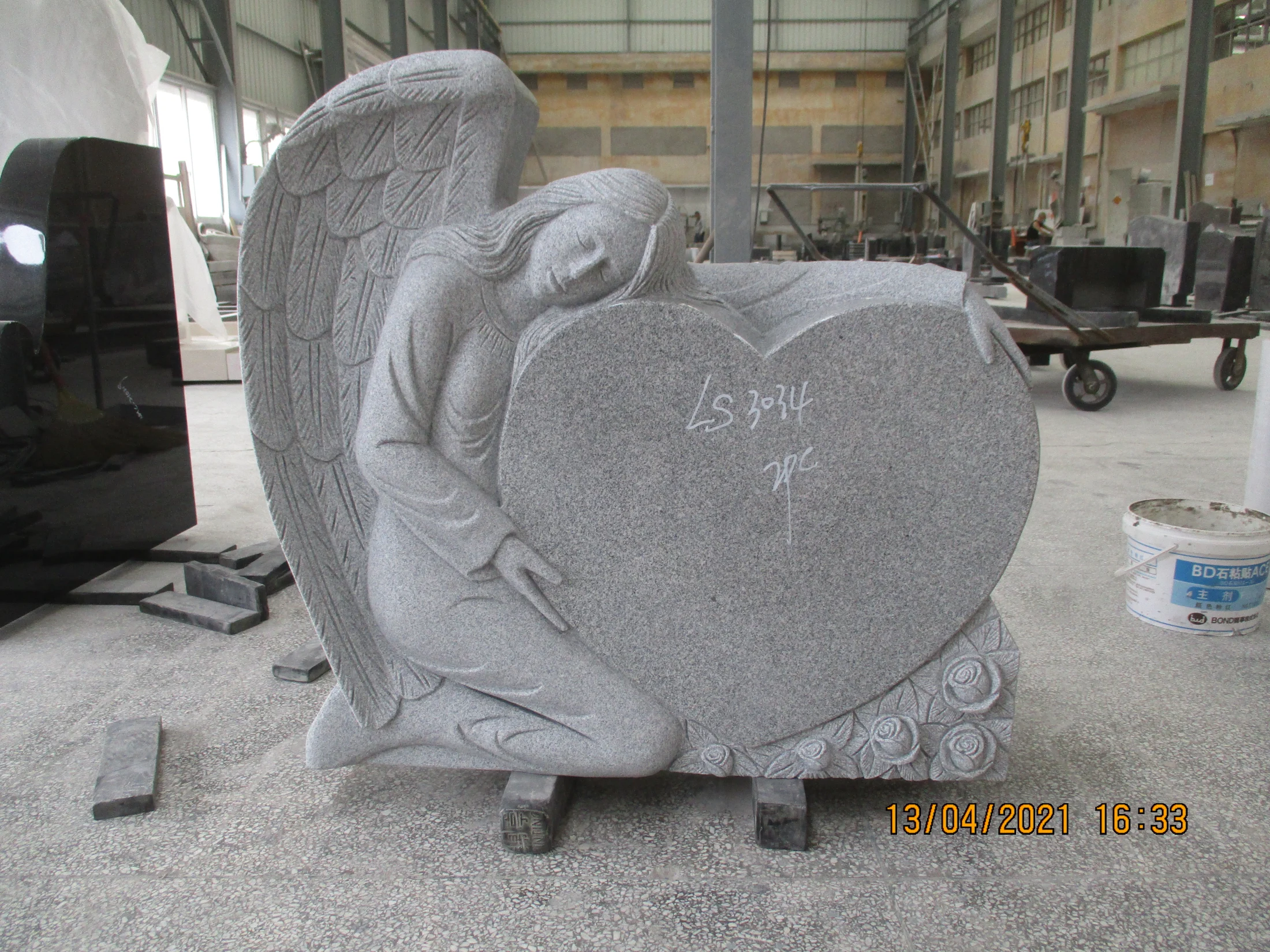 Angel Embracing Heart Headstone