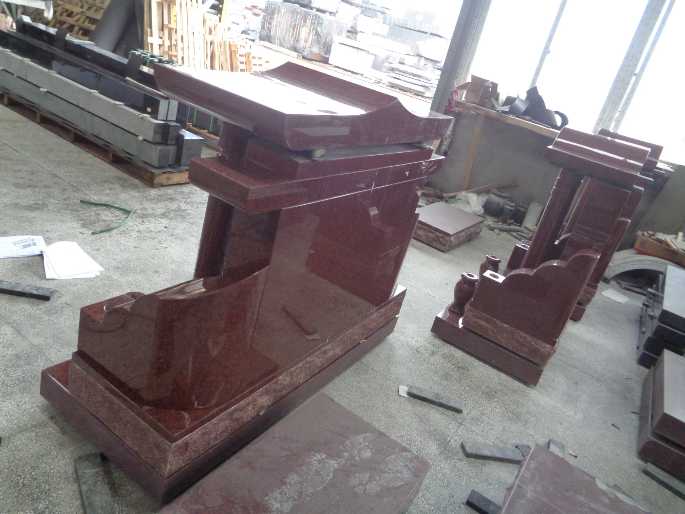 Red Granite Torii-Style Family Memorial
