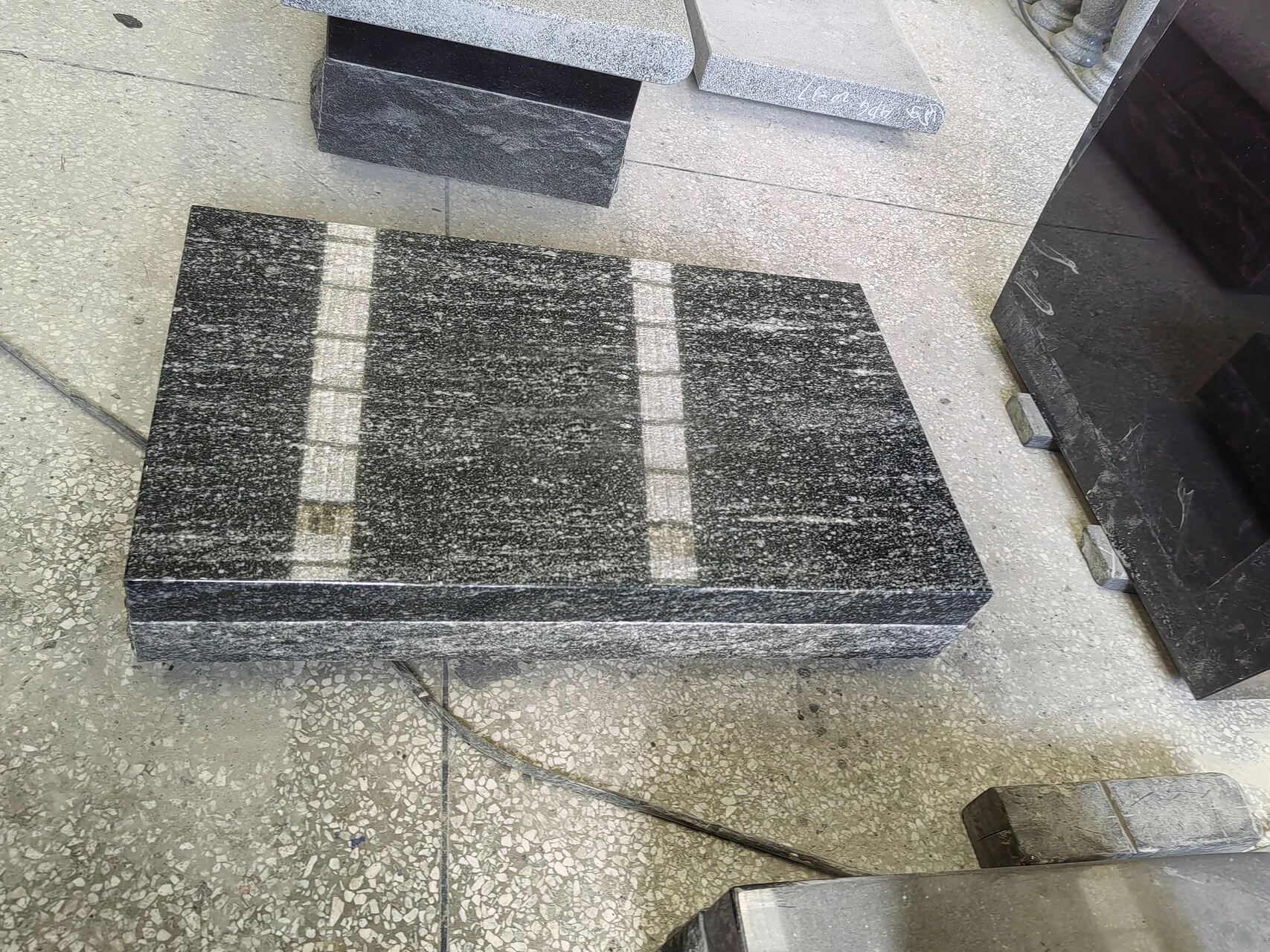 Black Granite with White Veins Memorial Plinth