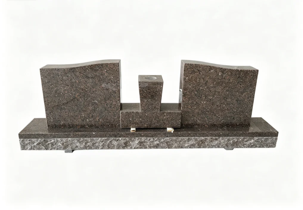 European Style Double Monument, Natural Brown Granite