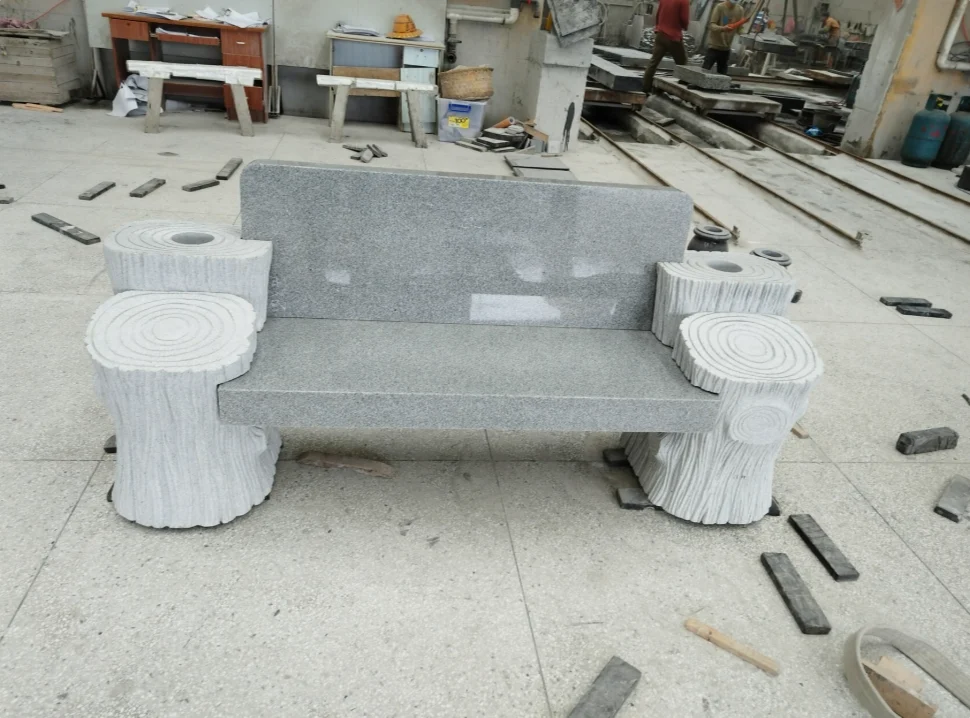 Unique Tree-Trunk Carved Granite Memorial Bench